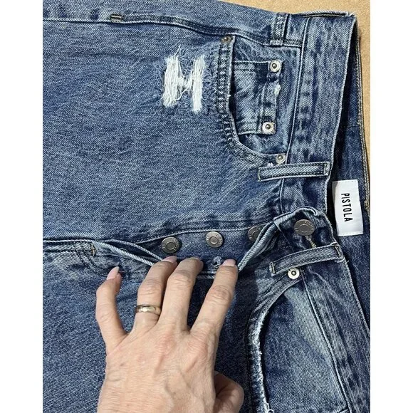 Pistola Anthropologie Women 26 jeans Cassie High Rise Straight Blue Distressed - Picture 6 of 14